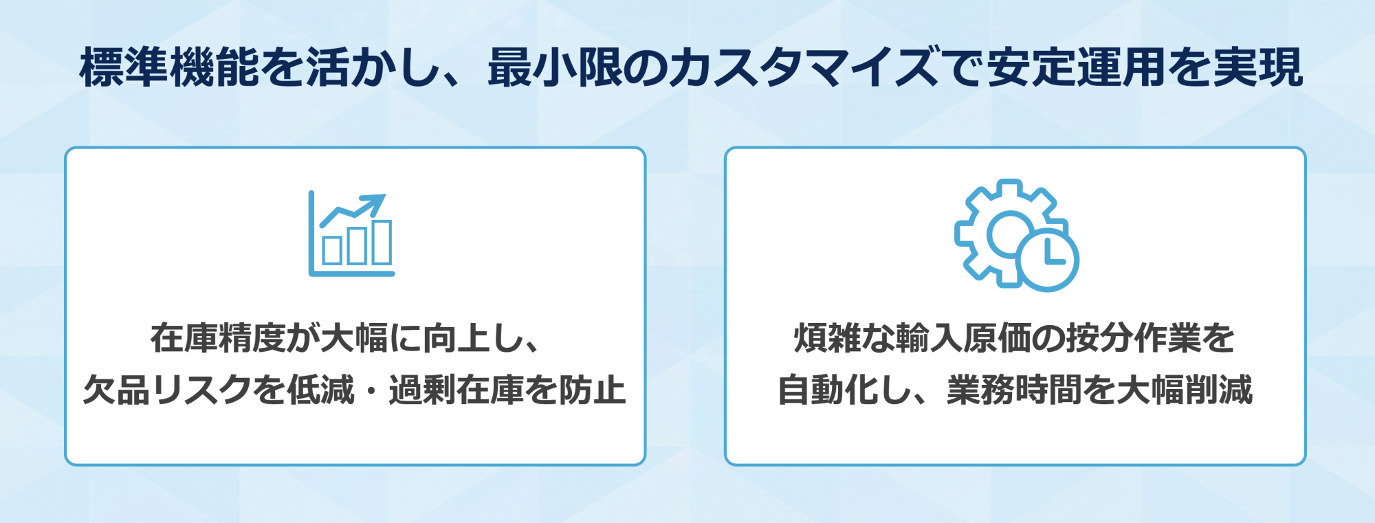 標準機能を活かし、最小限のカスタマイズで安定運用を実現